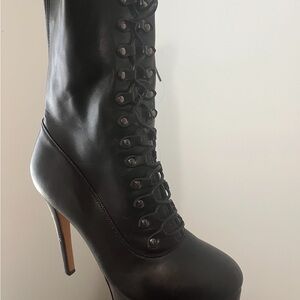 Black High Heel Lace-Up Boots